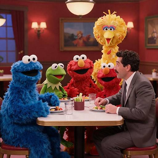 Sesame Street Characters Dining Together