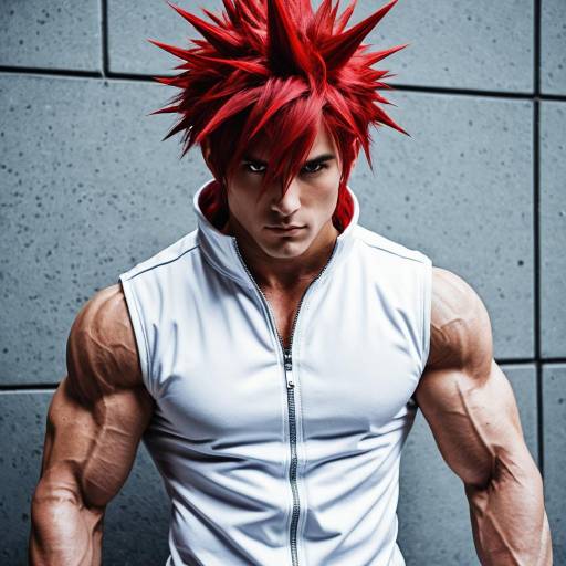 Muscular Male with Red Spiky Hair in Sleek White Costume