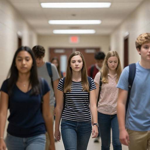 High School Hallway with Central Teenage Girl