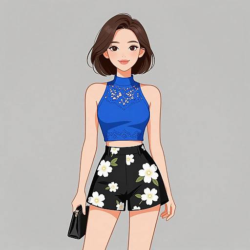 Chic Woman in Electric Blue Crop Top