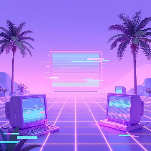 Surreal Vaporwave Neon Landscape