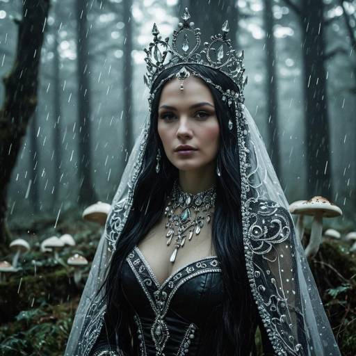 Gothic Sorceress in Rainy Forest