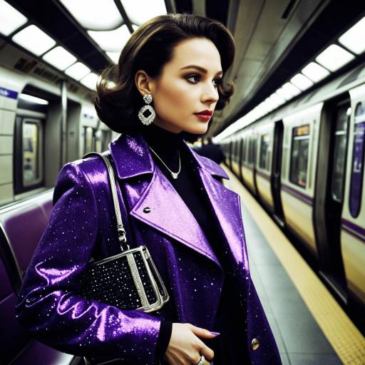 Elegant Woman in Violet Coat in Metro Station