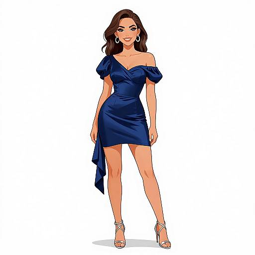 Stylish Woman in Navy Blue Satin Dress