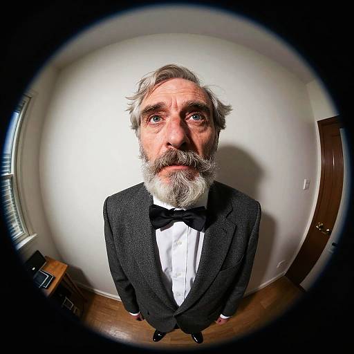 Elderly Man in Bow Tie Suit Looking Up