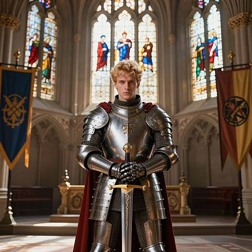 Blond Prince in Medieval Throne Room