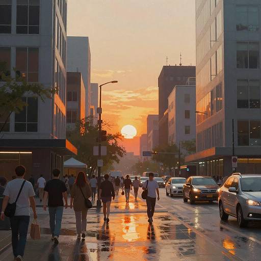 Dynamic Urban Sunset City Street Scene