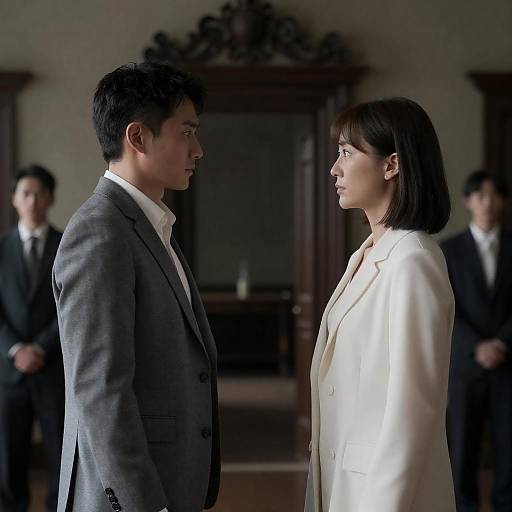 Serious Man and Woman Facing Each Other Indoors