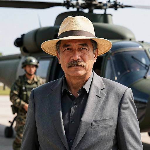 Military Man and Helicopter Portrait