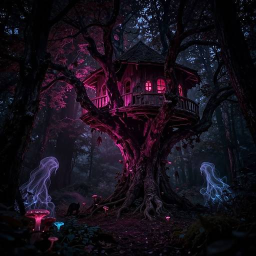 Enchanted Moonlit Gnarled Treehouse