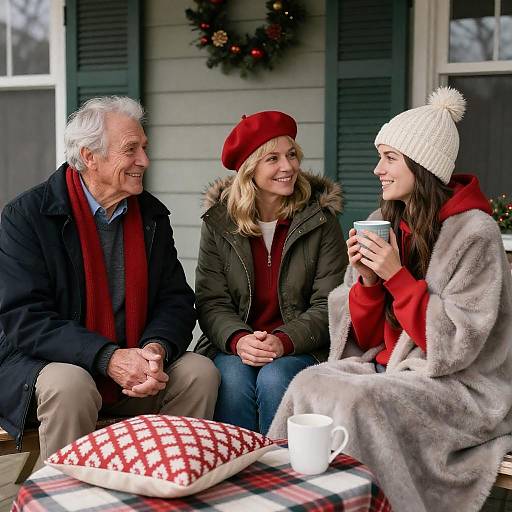 Family Enjoying Winter Porch Gathering