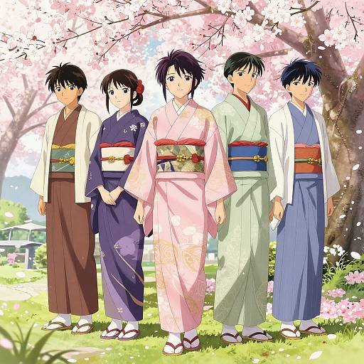 Serene Anime Characters in Traditional Attire