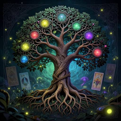 Intricate Tree of Life with Fireflies