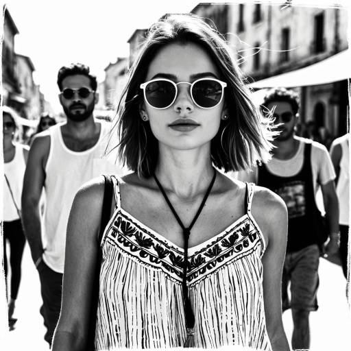 Stylish Woman in Bohemian Blouse with Sunglasses