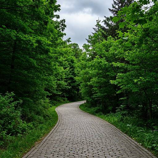 Winding Cobblestone Path in Forest