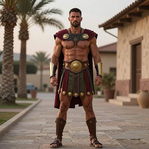 Muscular Man in Ancient Roman Gladiator Costume