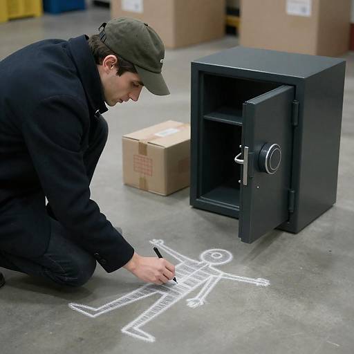 Crouching Man Drawing Chalk Outline