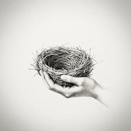 Elegant Monochrome Bird and Nest
