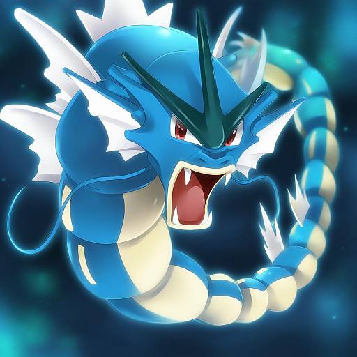 Illustration of Gyarados, pokemon in the style of Yukian