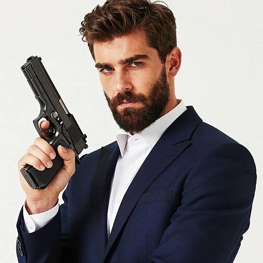 Handsome Man in Tuxedo with Gun