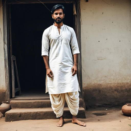 Young Man in Traditional Indian Kurta and Dhoti