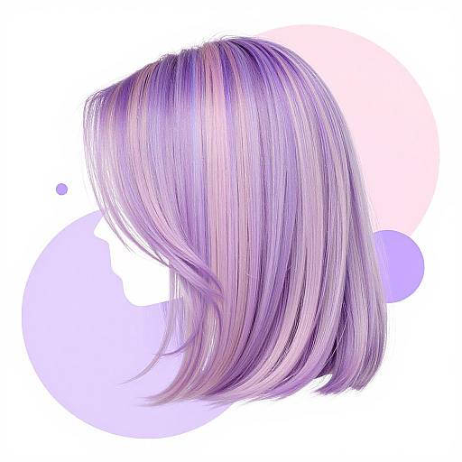 Digital artwork of a side profile of a woman with long, straight, pastel purple and pink hair, with soft, glowing light effects and circular purple