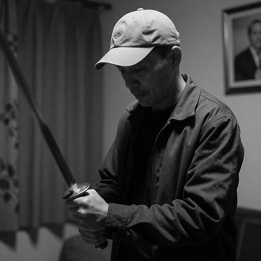 Gritty Noir Portrait of Sword-Bearing Man