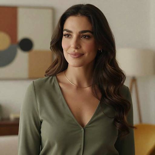 Woman in Olive Green Top Indoors