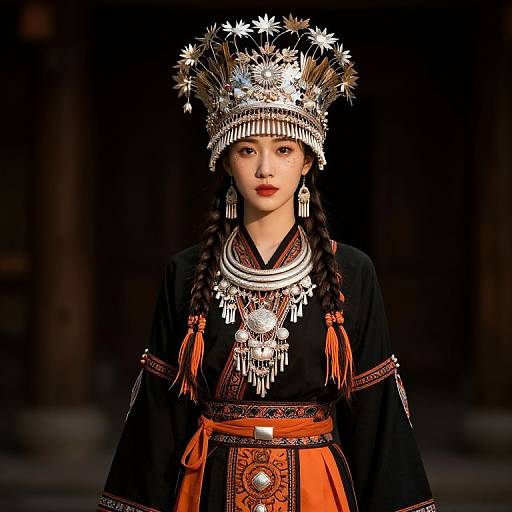 Female in Black and Orange Attire