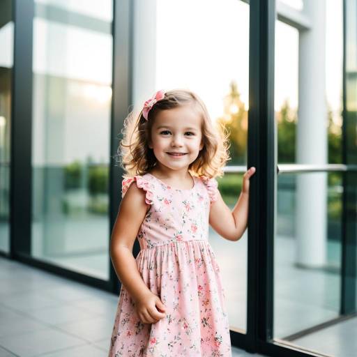 Smiling Toddler Girl in Pink Floral Dress