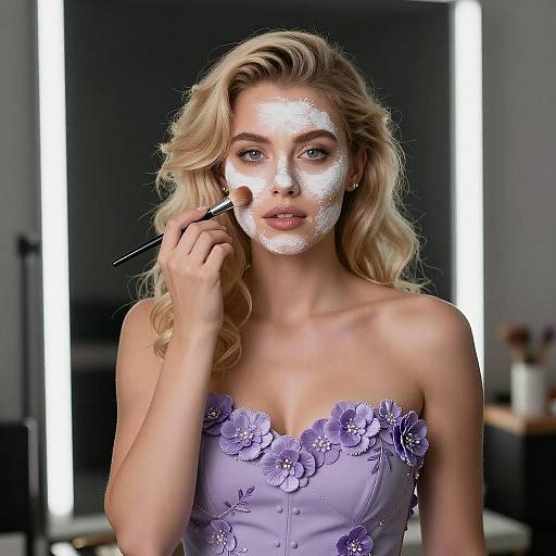 Blonde Woman Applying White Face Paint