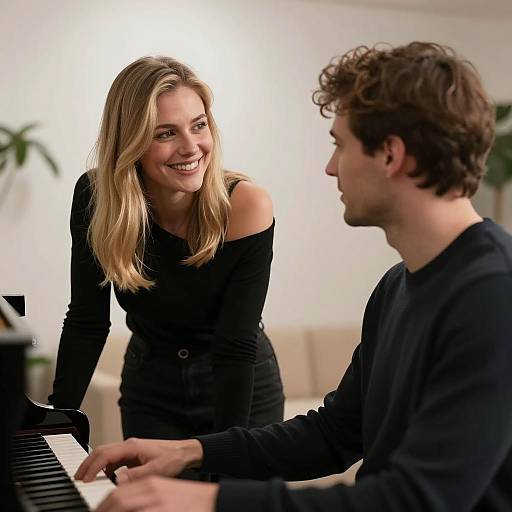 Couple Sharing Moment by Piano