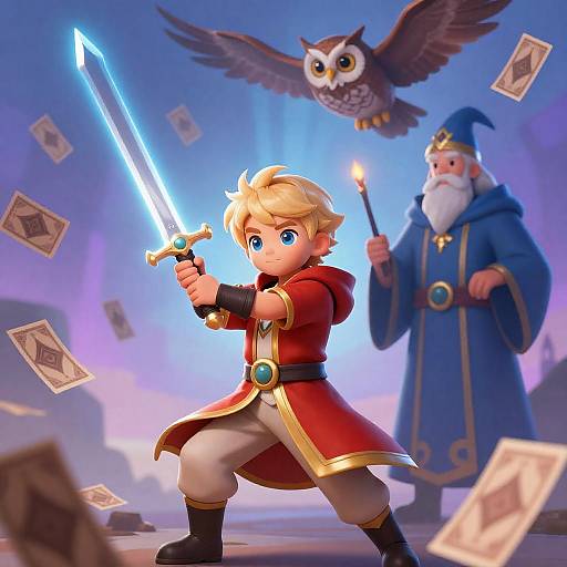 Magical Duel of Young Wizard and Owl