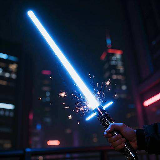 Vivid Lightsaber in Neon Cityscape
