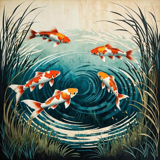 Majestic Koi Fish in Abstract Pond