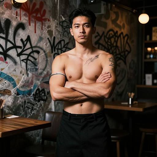 Muscular Tattooed Waiter Urban Style