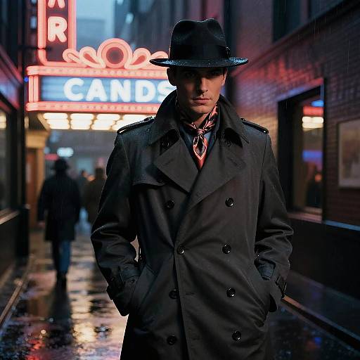 Noir Detective in Rainy Neon Alley