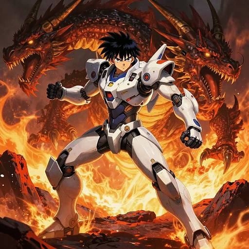 Heroic Anime Mech vs Dragon Battle