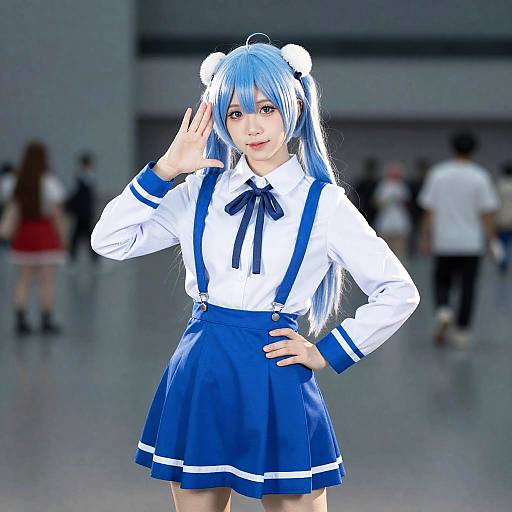 Cosplayer in Blue and White Uniform