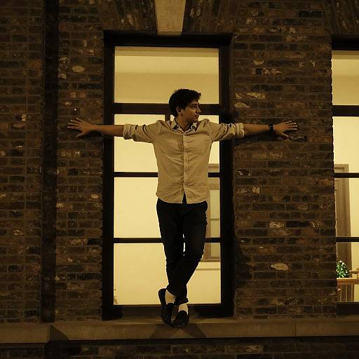 Man Posing in Window at Night