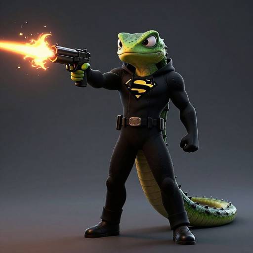3D Silhouette Lizard Superhero Anime