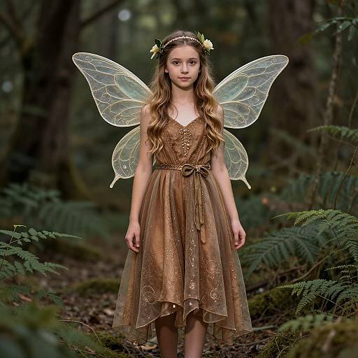 Woodland Fairy Girl in Brown Dress