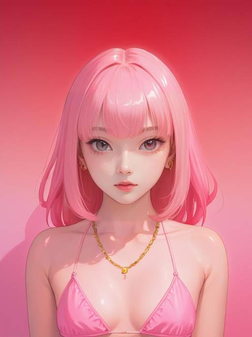 Anime Style Young Woman with Pink Hair