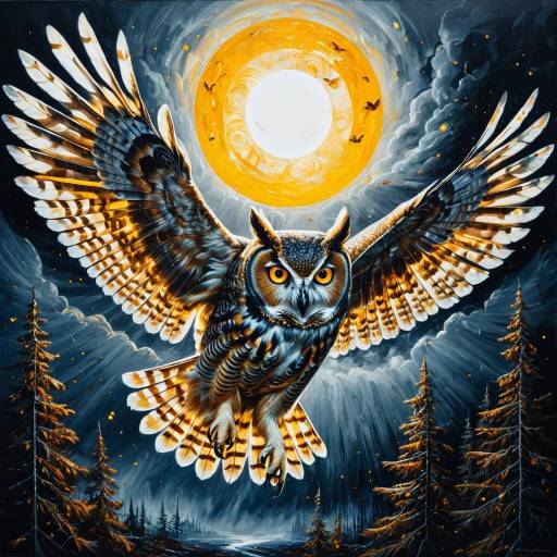 Luminous Owl in Flight with Amber Eyes Luminous Owl in Flight with Amber Eyes