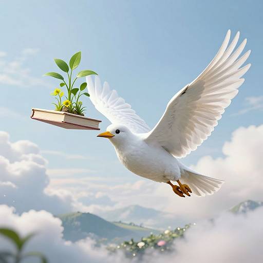 Surreal White Bird with Book