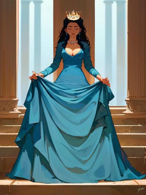 Elegant Girl in Blue Dress by Water