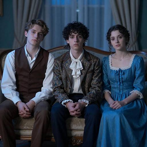 Blue-Lit Period Parlor Portrait on Sofa