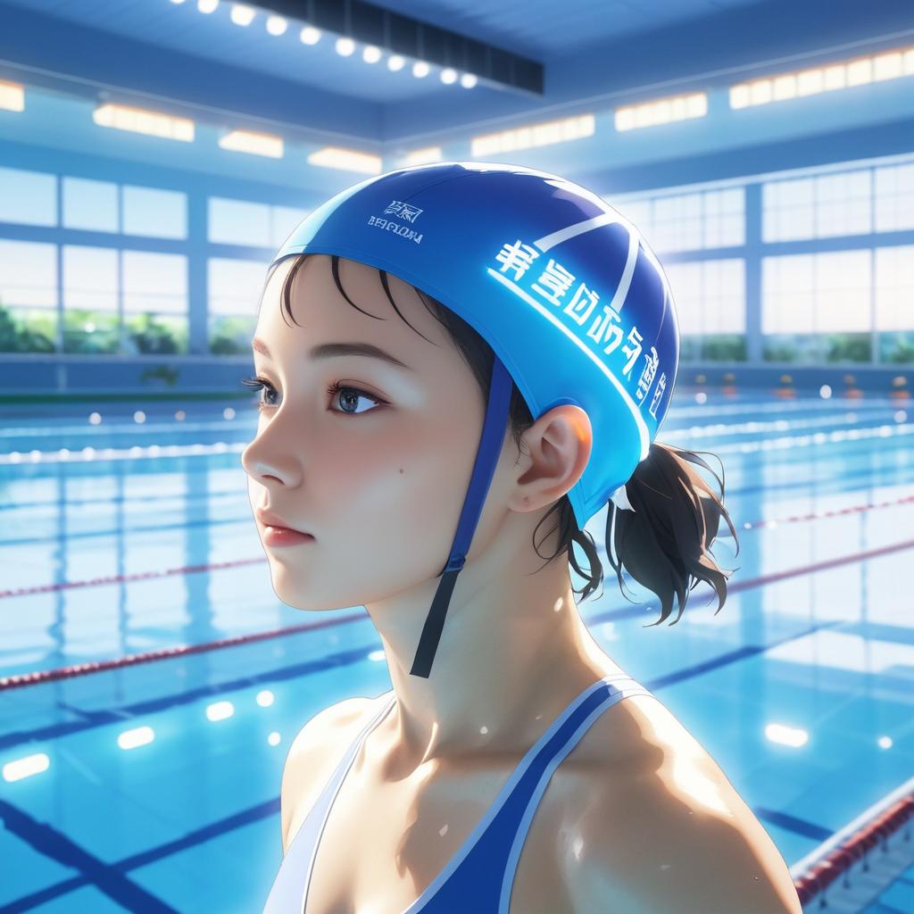 Anime Swimmer Practicing at Indoor Pool