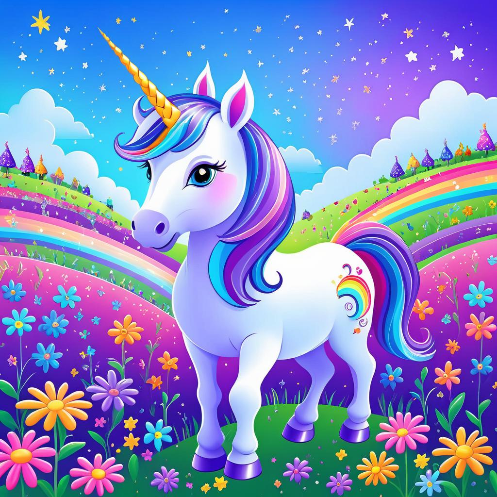 Whimsical Unicorn in Colorful Meadow