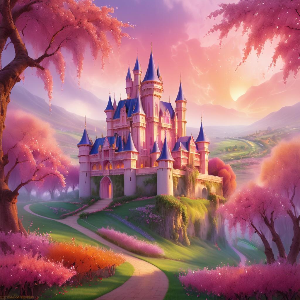 Enchanting Castle in a Vibrant Orchard